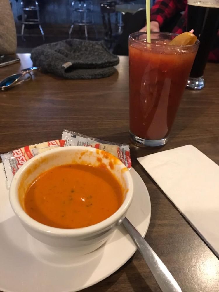Tomato bisque and a Bloody Mary at The Hound
