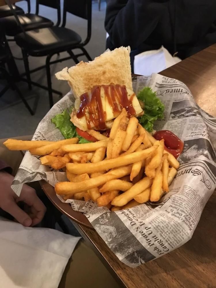 A sandwich basket with fries at The Hound